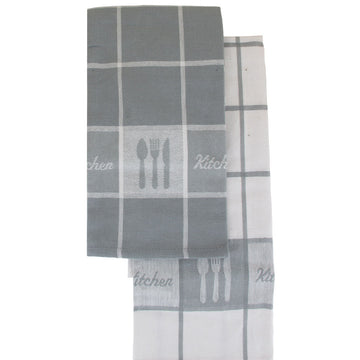 Set 2 prosoape bucătărie Paul 50x70cm bumbac - Alb/Gri