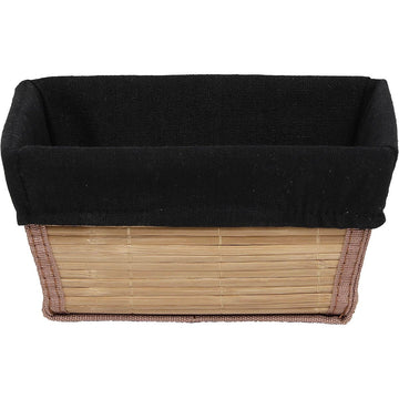 Coș rectangular evazat din bambus și PP, 21x16x11 cm - Bambus/Material textil negru