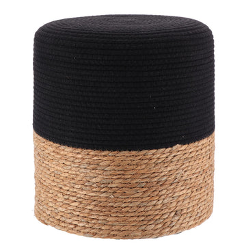 Taburet din Material Natural cu Porumb și Lemn - Natural/Negru