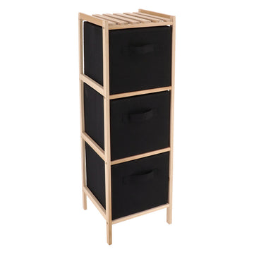 Mobilier din Lemn de Brad cu 3 Coșuri din Poliester - Natur/Negru