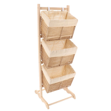 Mobilier din Paulownia cu 3 Coșuri din Sfoară de Hârtie Pliabile - Natural