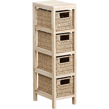 Mobilier din Paulownia Natural cu 4 Coșuri din Hârtie Împletită - Natural