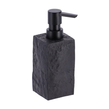 Dispenser săpun pătrat polirasină efect piatră cu pompiță negru mat – 260 ml