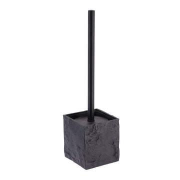 Perie WC pătrată din polirasină – Negru mat, cu tijă inox