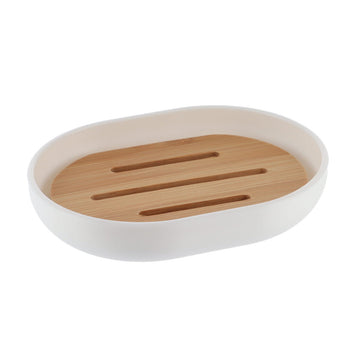 Săpunieră ovală PS/Bambus – Alb & Bambus natural