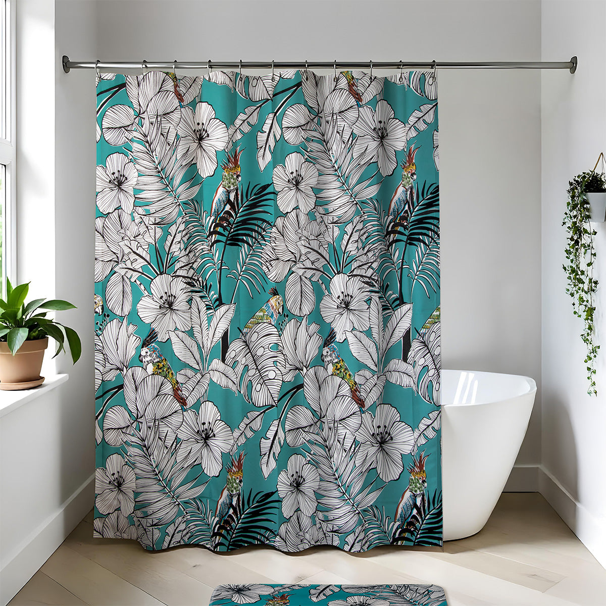 Perdea de duș PEVA 180×180 cm – model Jungle Fever Bleu