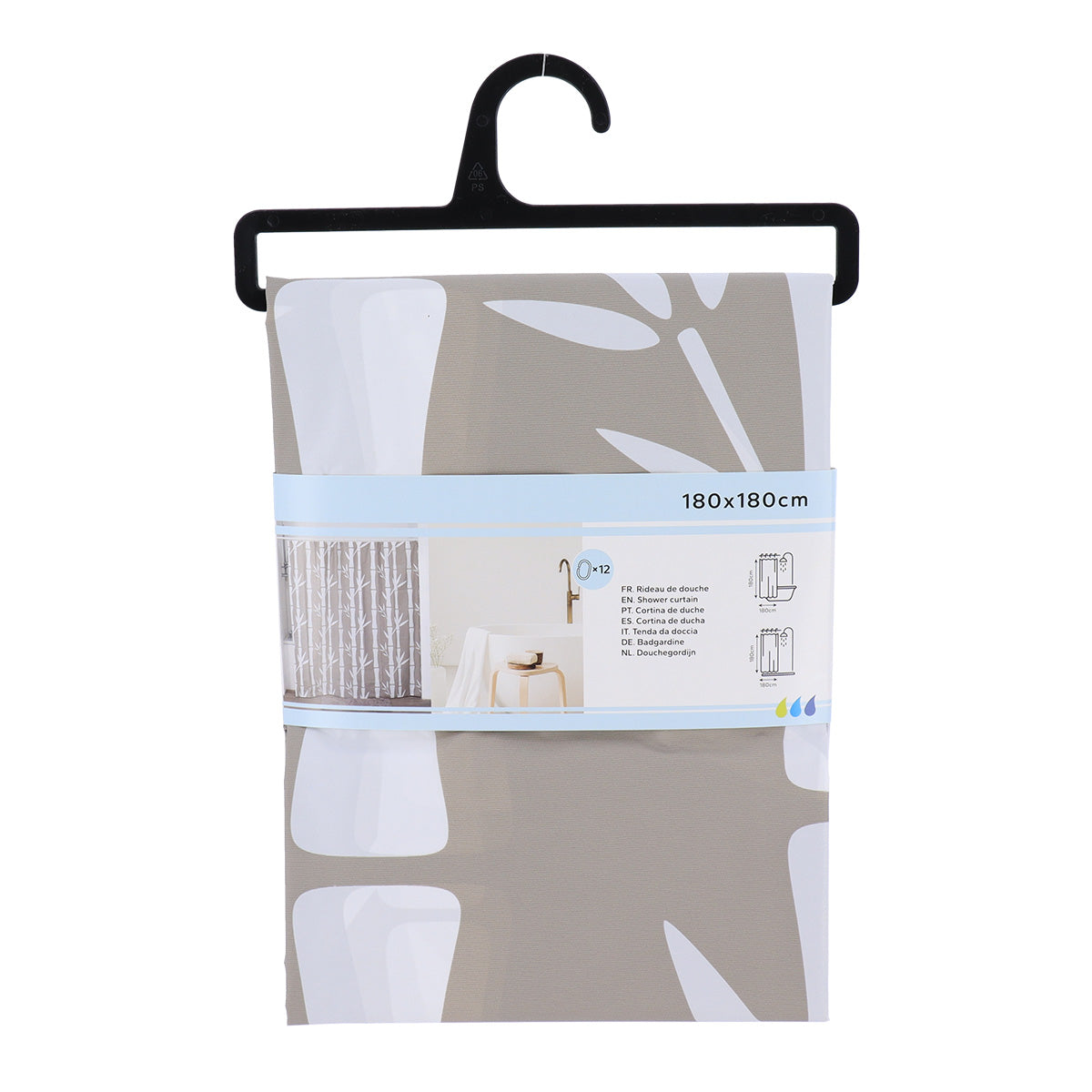 Draperie de duș PEVA 180x180 cm cu 12 inele – model Bahia