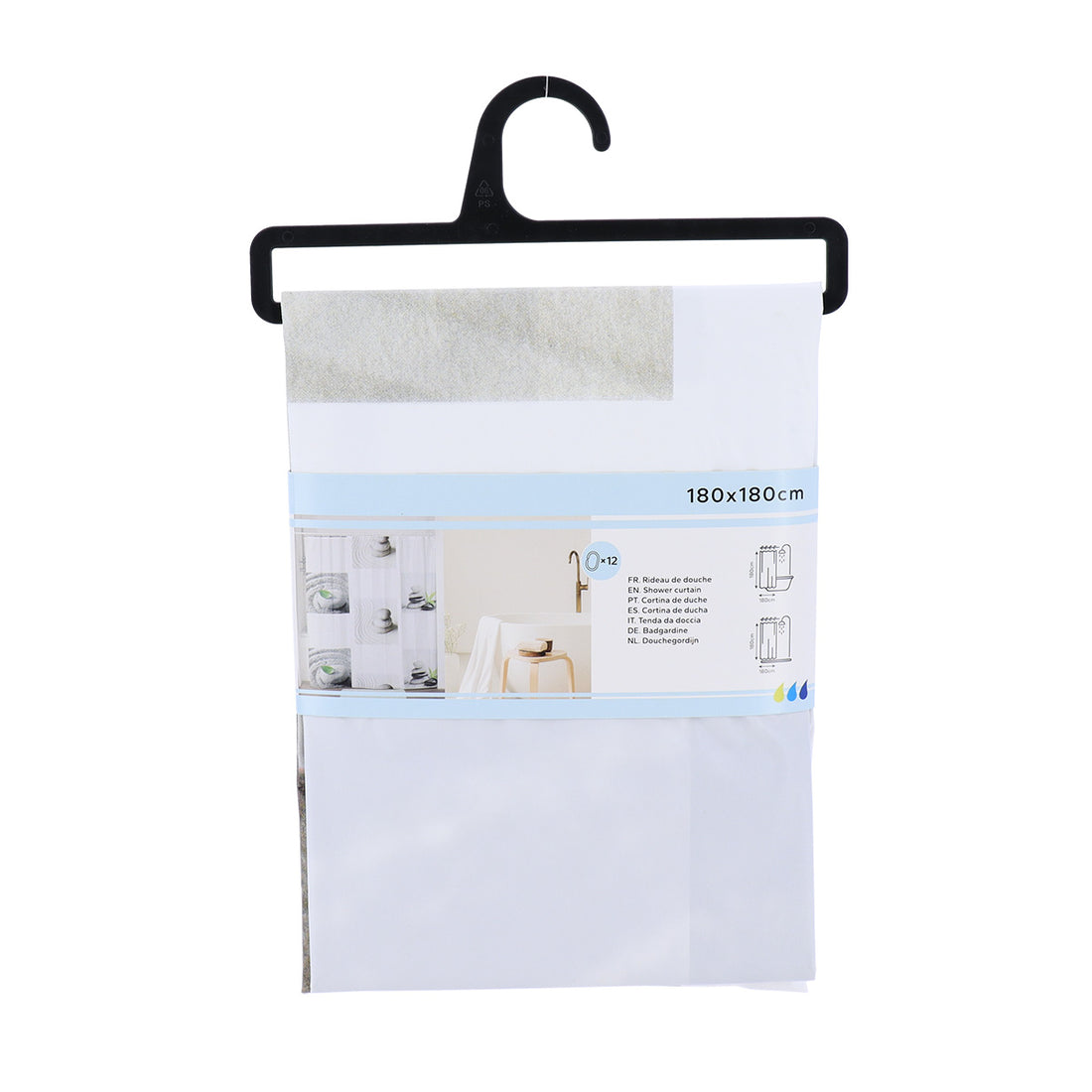 Draperie de duș PEVA 180x180 cm cu 12 inele – model Dune