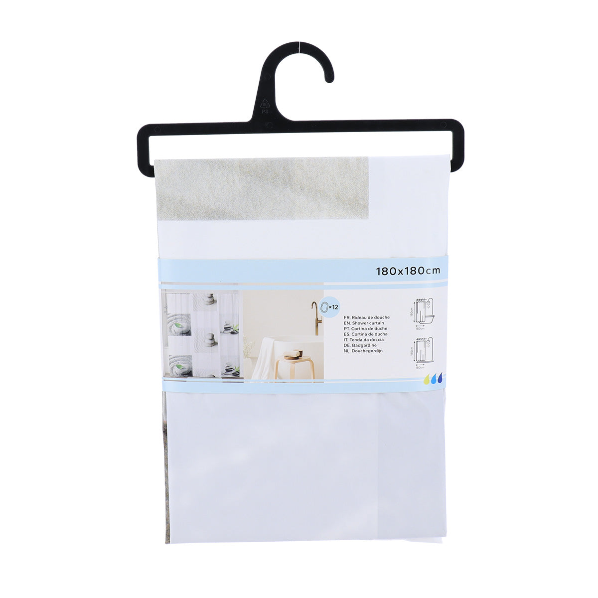 Draperie de duș PEVA 180x180 cm cu 12 inele – model Dune