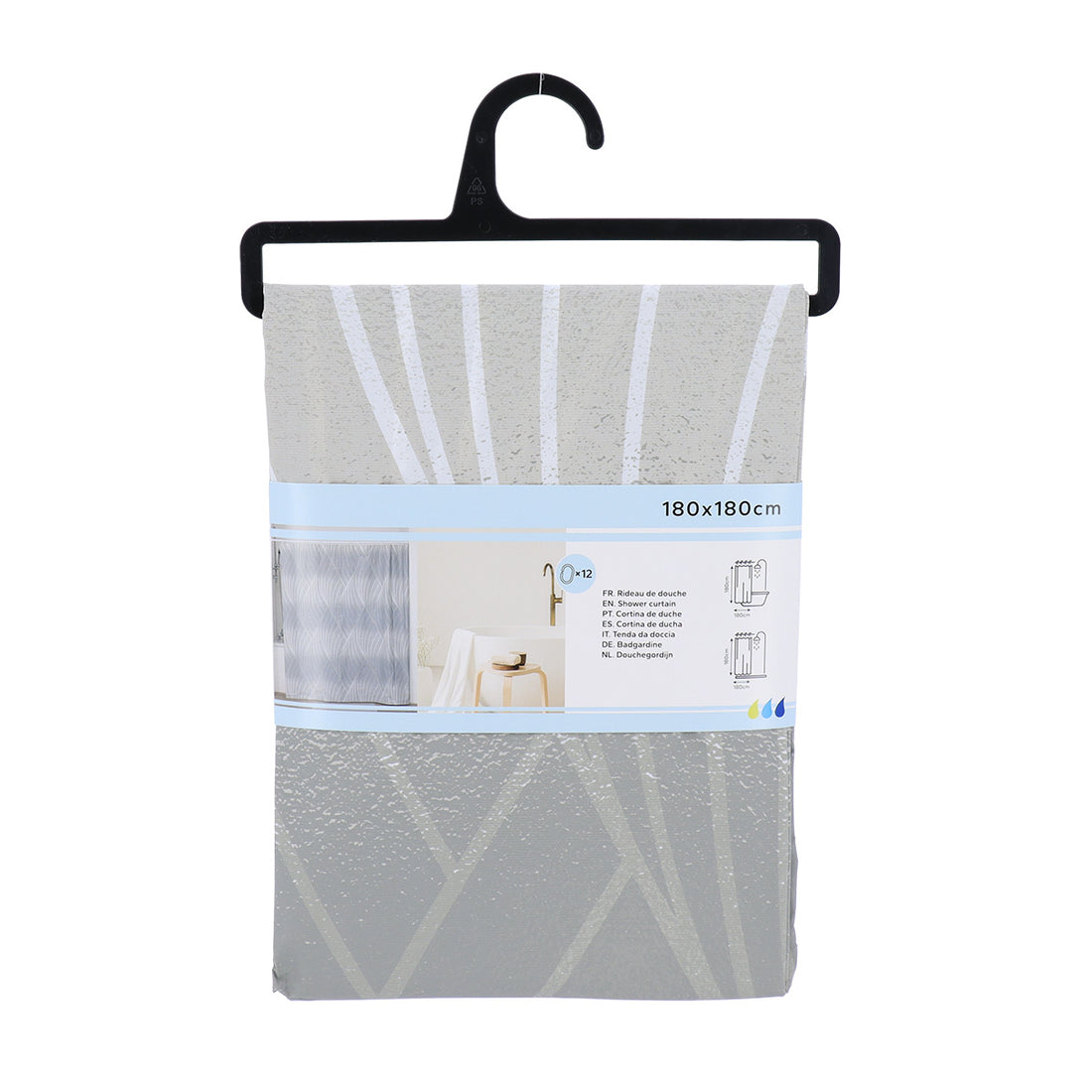 Draperie de duș PEVA 180x180 cm cu 12 inele – model Plaza