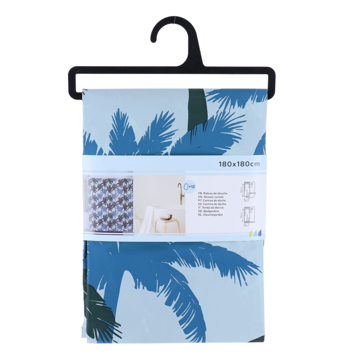 Draperie de duș PEVA 180x180 cm cu 12 inele – model Moana