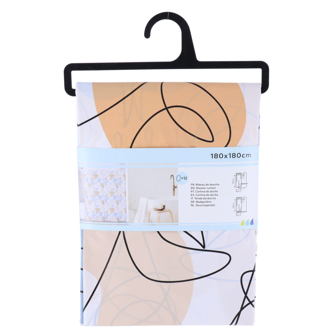 Draperie de duș PEVA 180x180 cm cu 12 inele – model Mathis