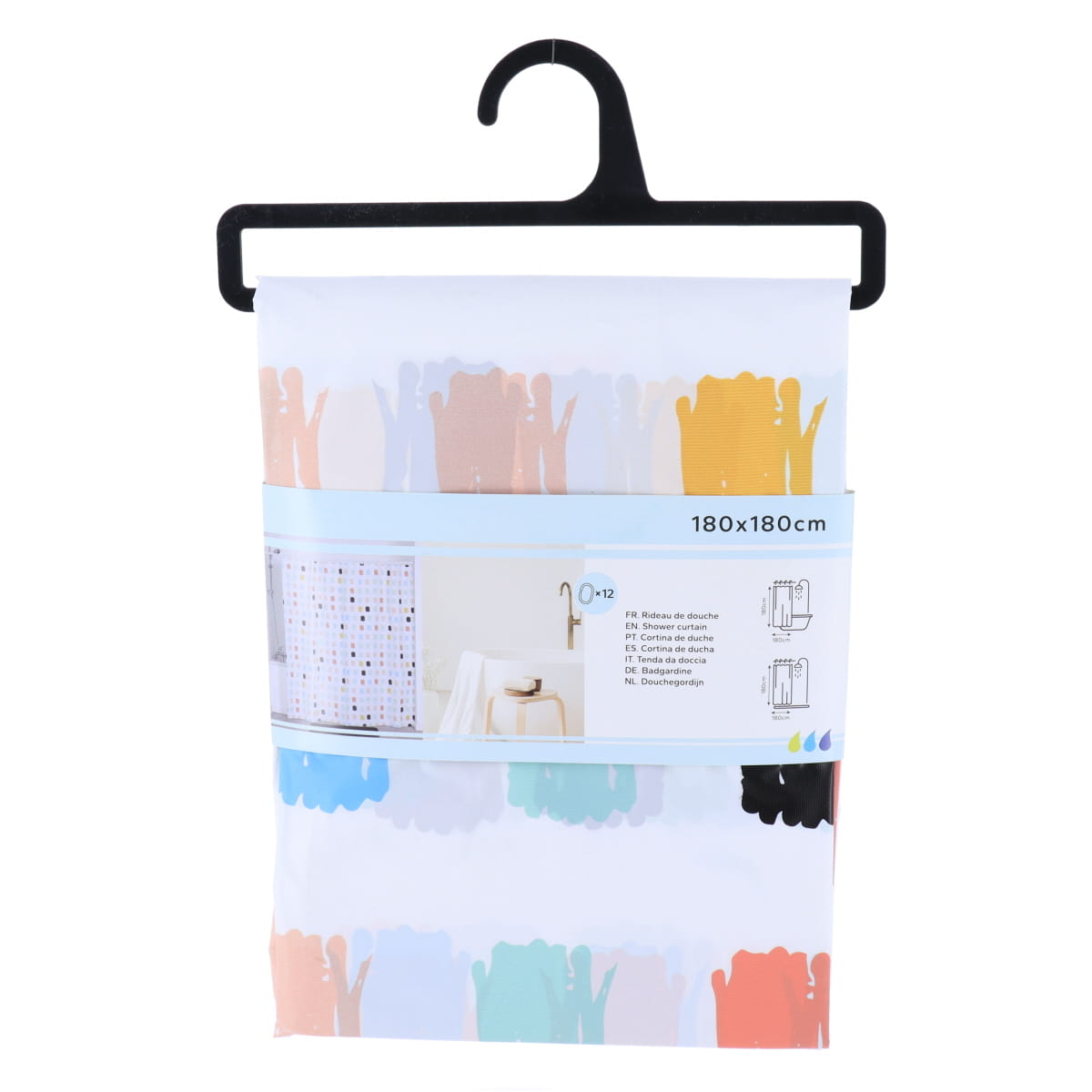 Draperie de duș PEVA 180x180 cm cu 12 inele – model Leon