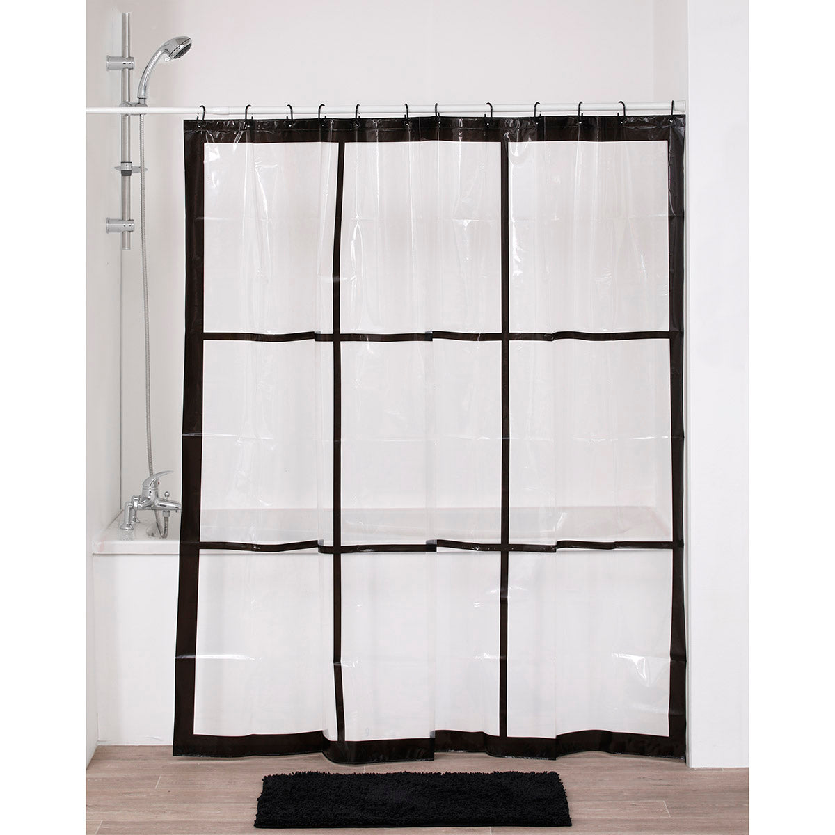 Perdea de duș PEVA imprimată transparentă 180×180 cm – White Neo Retro