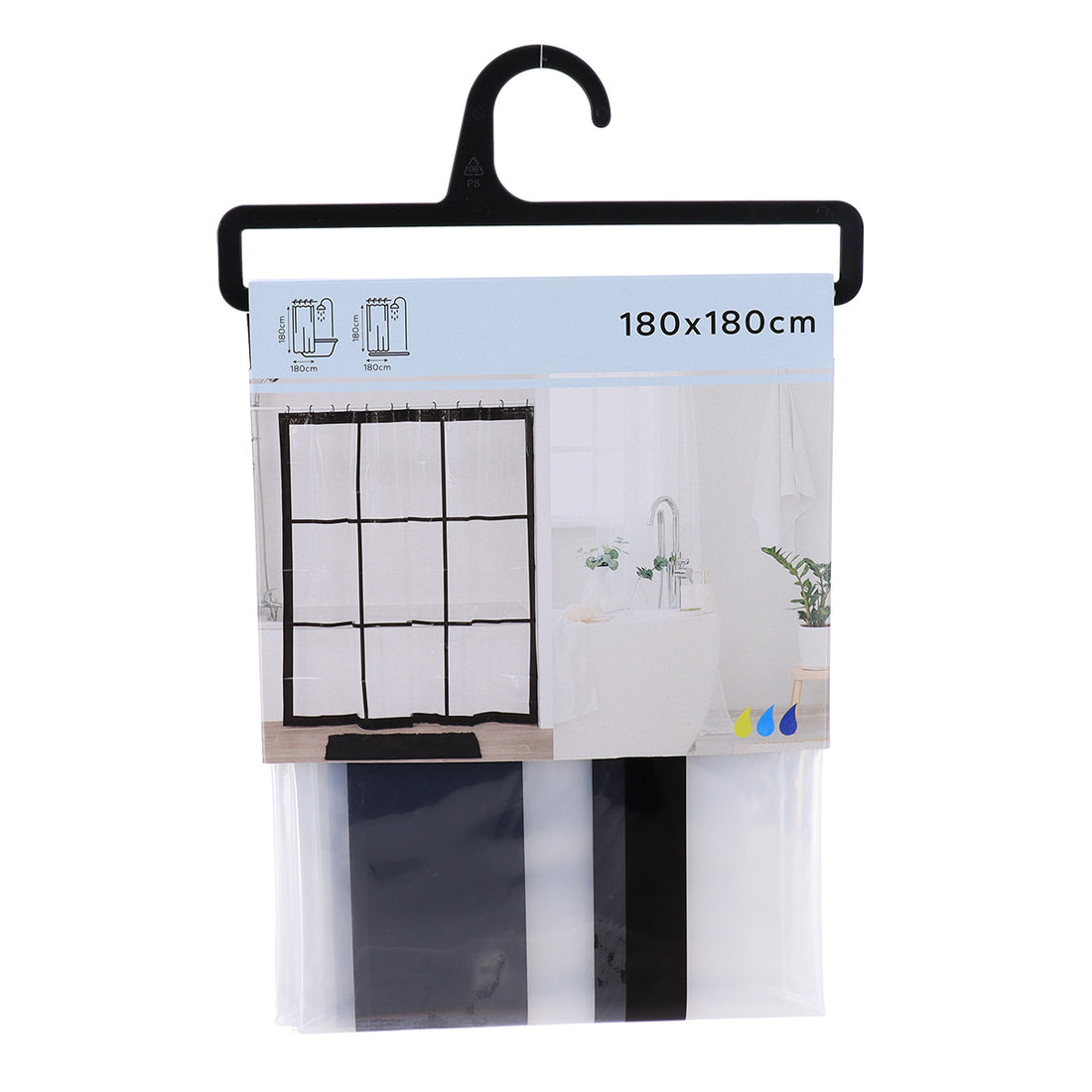 Perdea de duș PEVA imprimată transparentă 180×180 cm – White Neo Retro