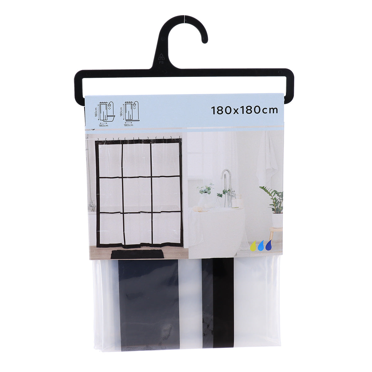 Perdea de duș PEVA imprimată transparentă 180×180 cm – White Neo Retro