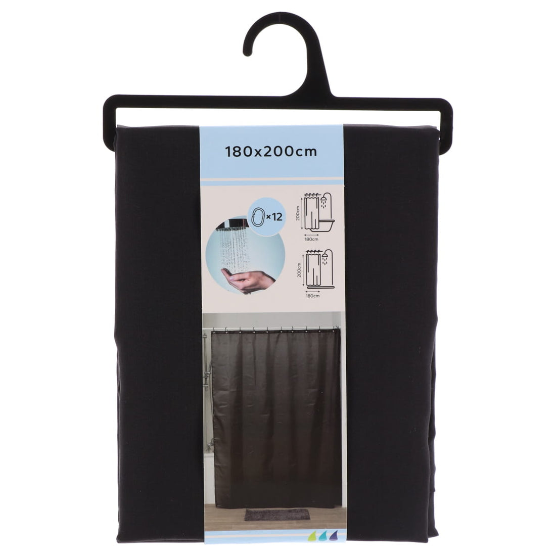 Draperie de duș poliester 180x200 cm cu 12 inele – model Black