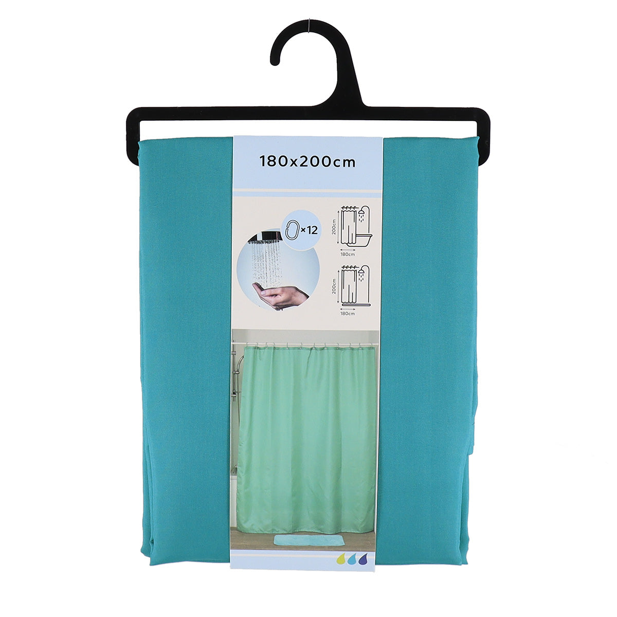 Draperie de duș poliester 180x200 cm cu 12 inele – model Caribbean Green