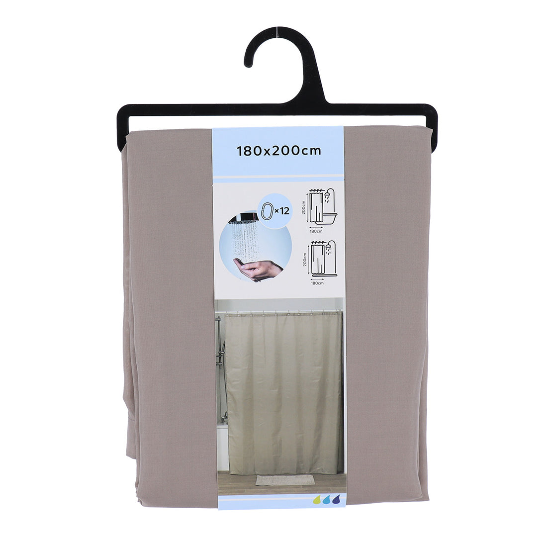 Draperie de duș poliester 180x200 cm cu 12 inele – model Taupe