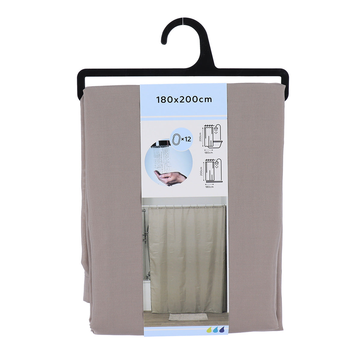 Draperie de duș poliester 180x200 cm cu 12 inele – model Taupe