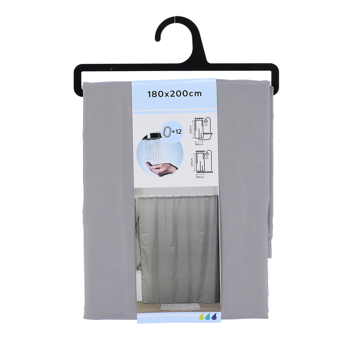 Draperie de duș poliester 180x200 cm cu 12 inele – model Grey