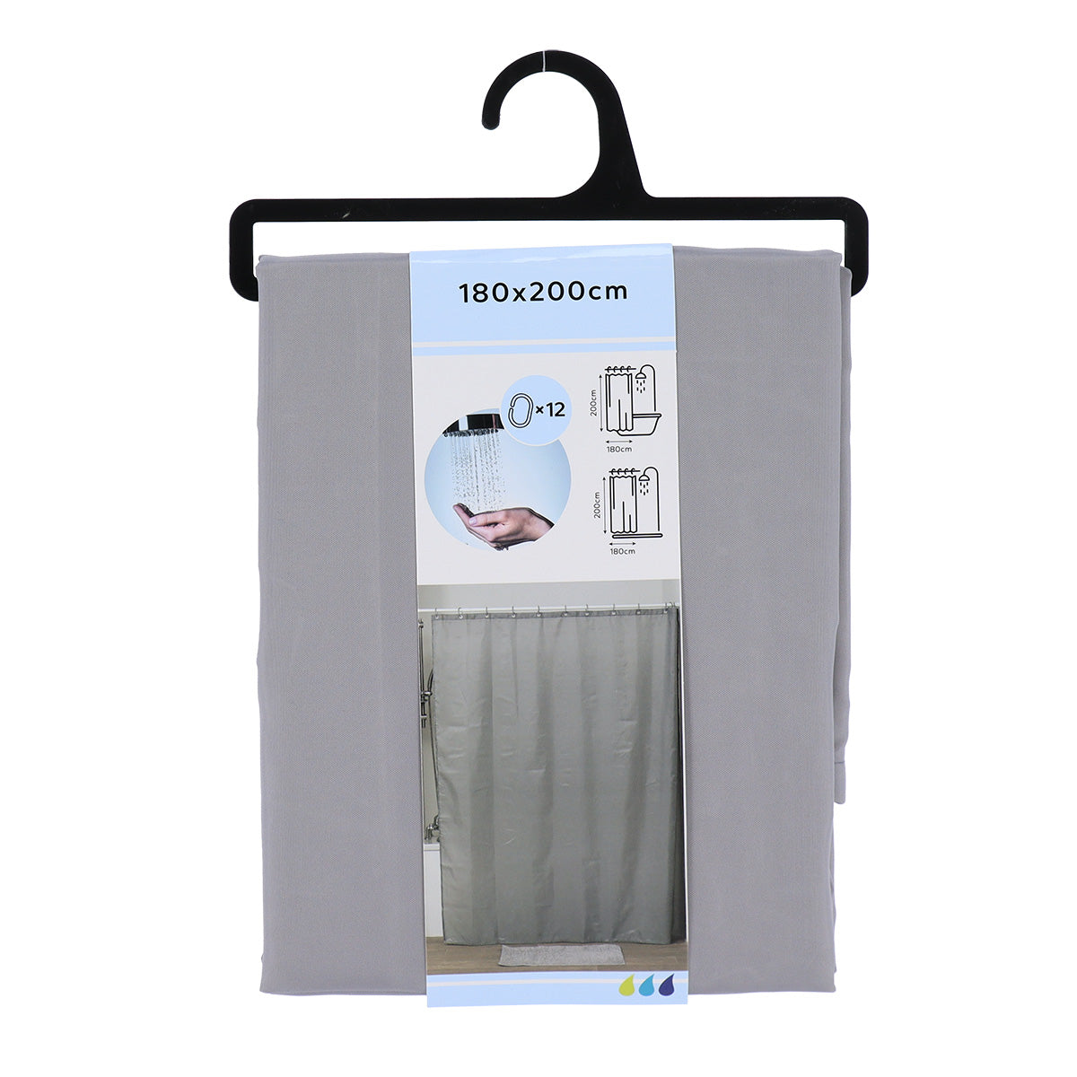 Draperie de duș poliester 180x200 cm cu 12 inele – model Grey