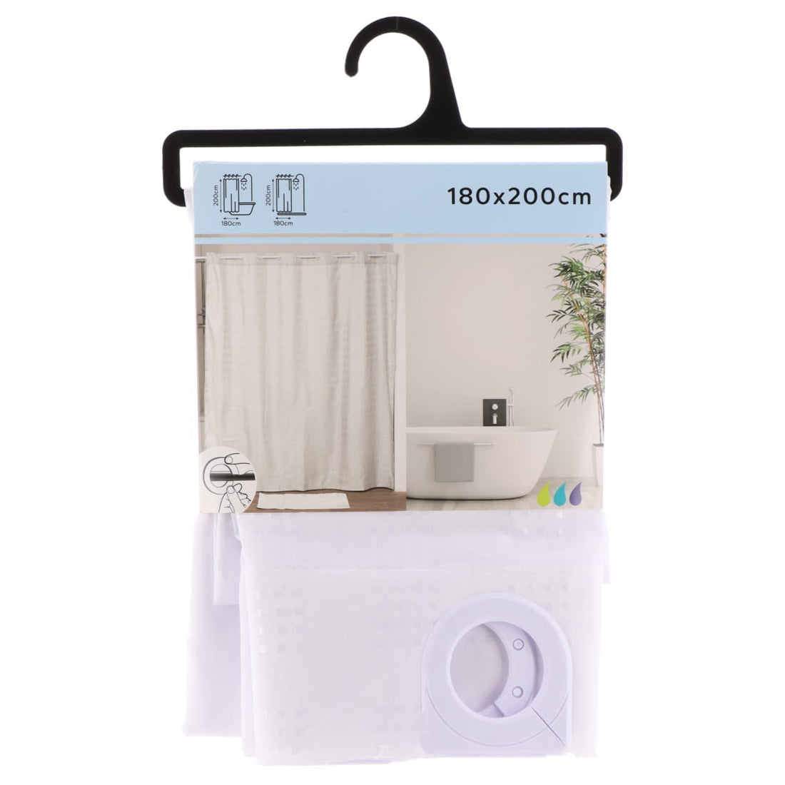 Draperie de duș poliester cu inele integrate 180x200 cm – model White