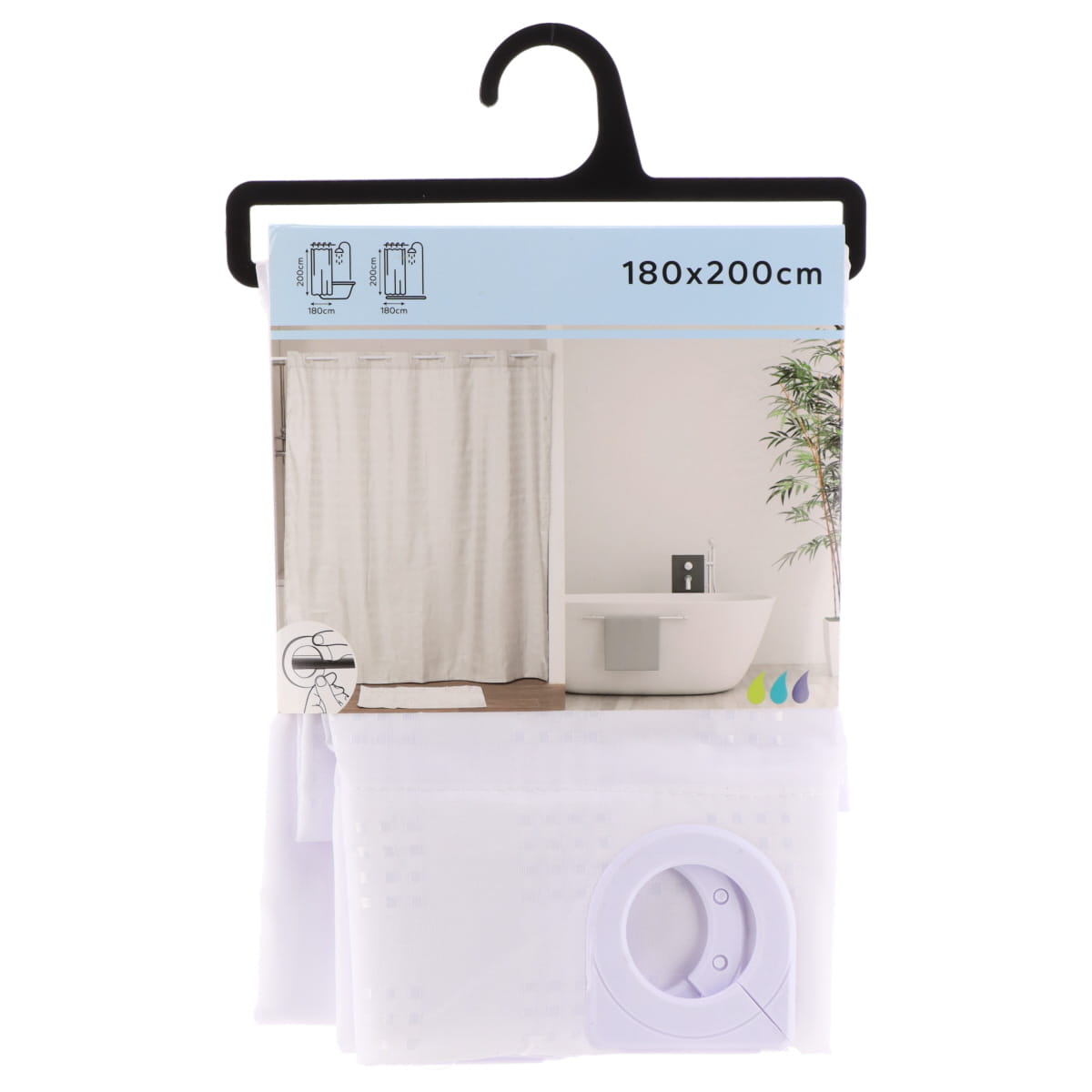Draperie de duș poliester cu inele integrate 180x200 cm – model White