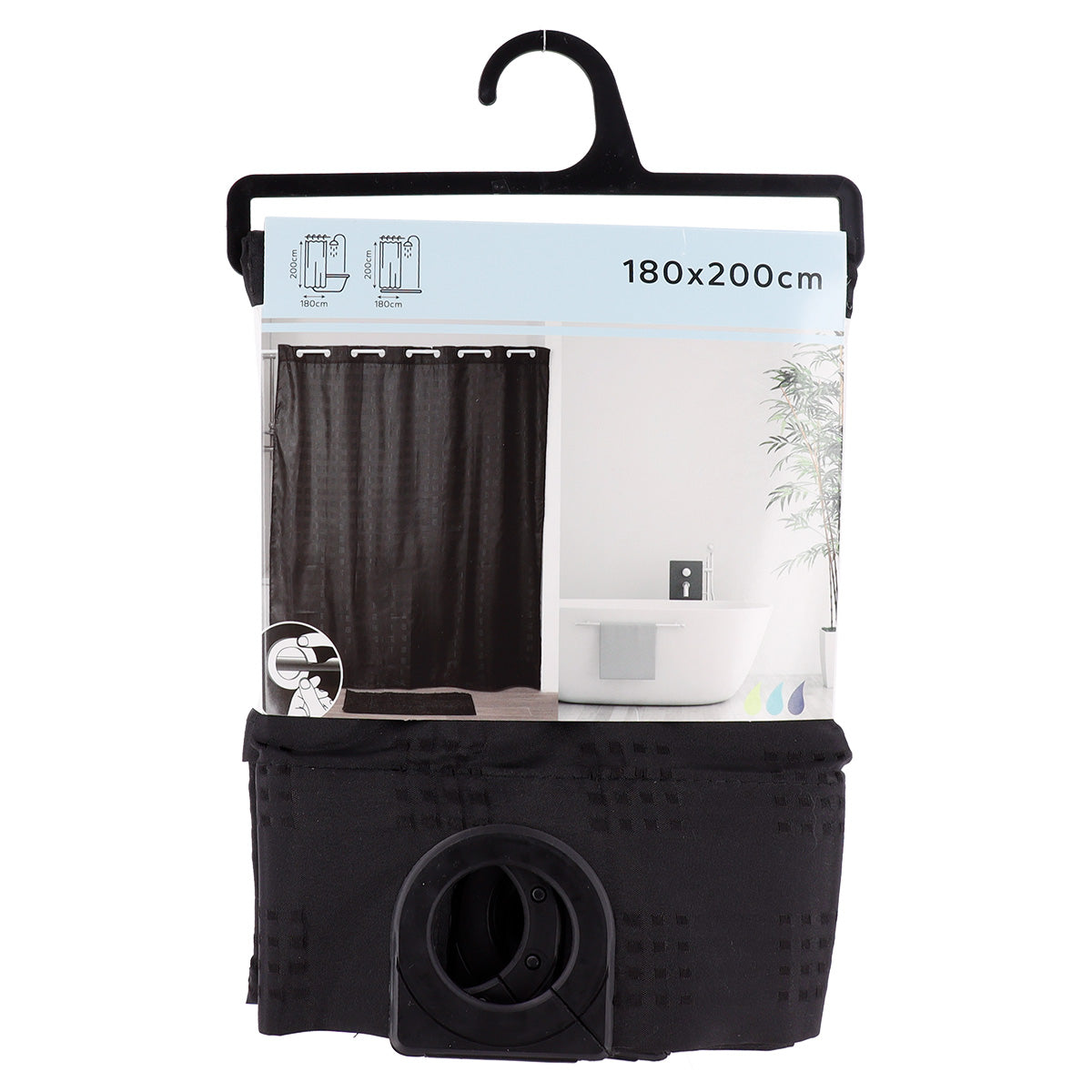 Draperie de duș poliester cu inele integrate 180x200 cm – model Black