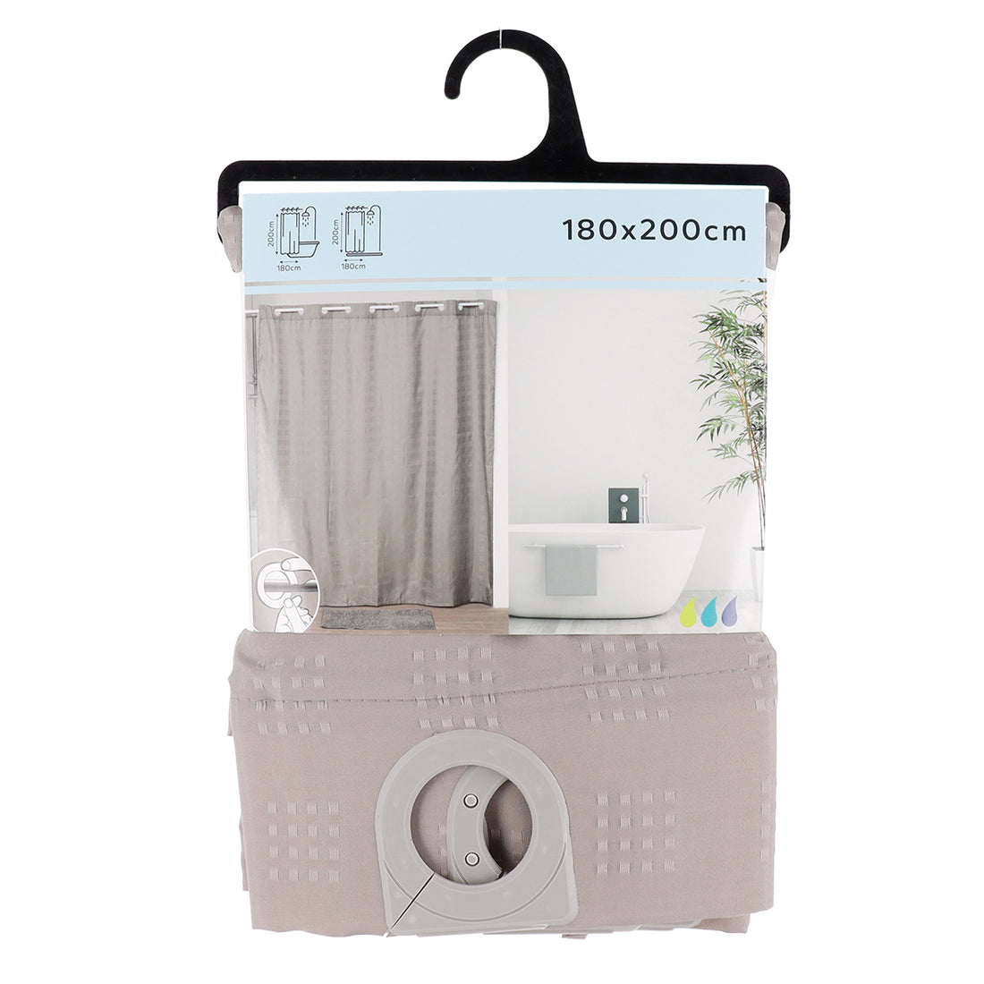 Draperie de duș poliester cu inele integrate 180x200 cm – model Taupe