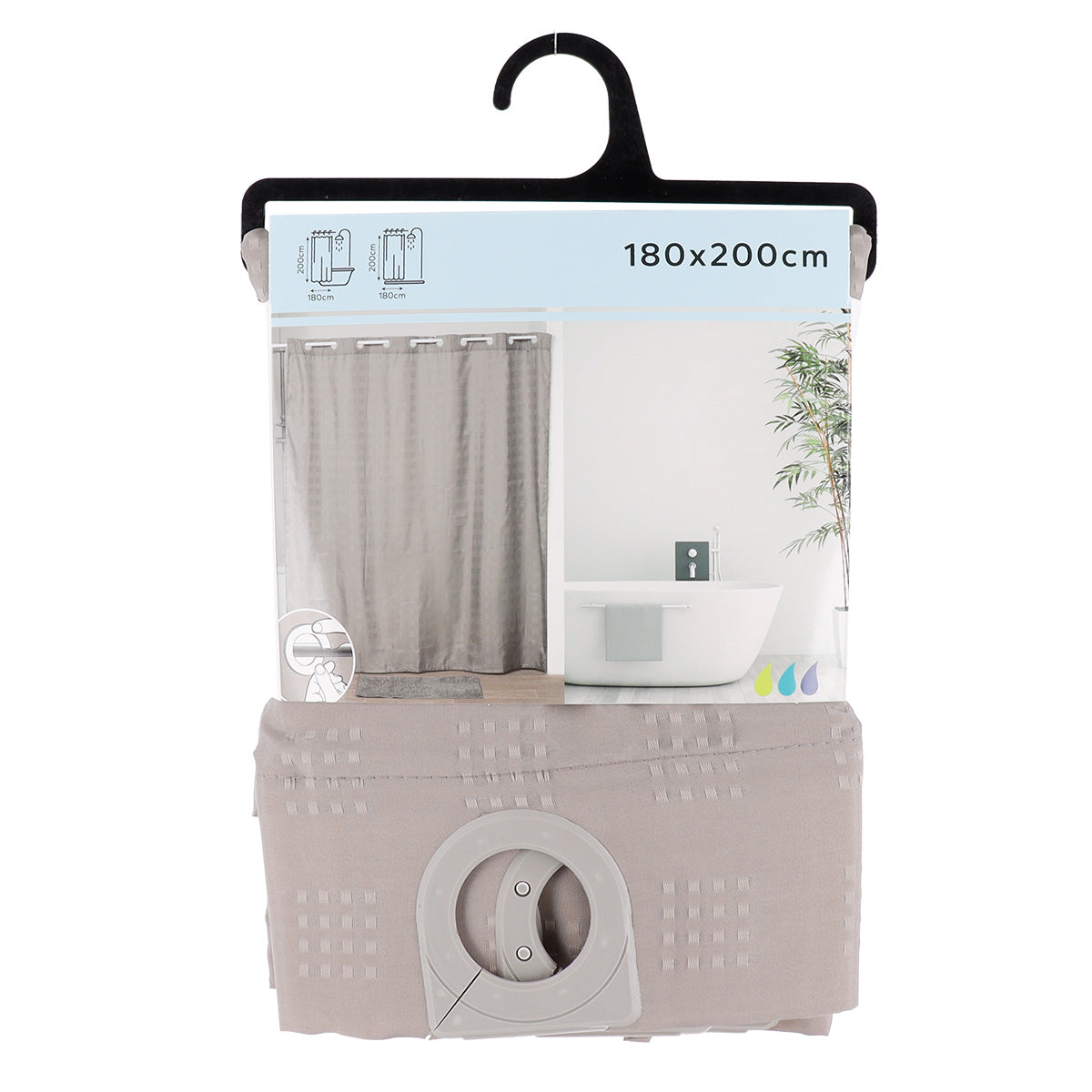 Draperie de duș poliester cu inele integrate 180x200 cm – model Taupe