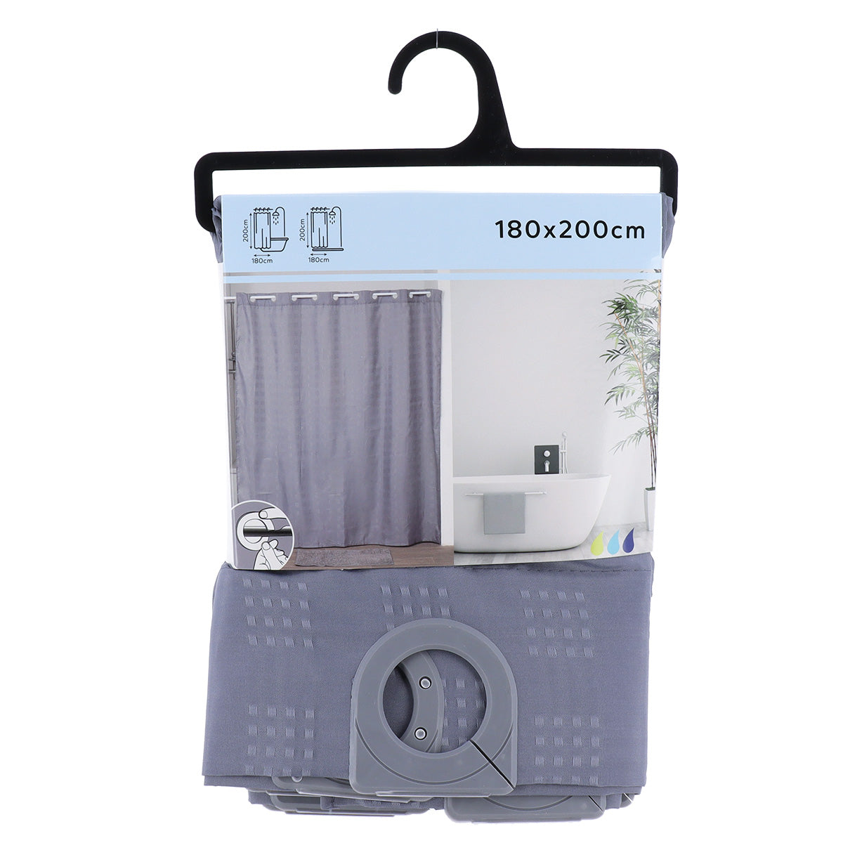 Draperie de duș poliester cu inele integrate 180x200 cm – model Grey