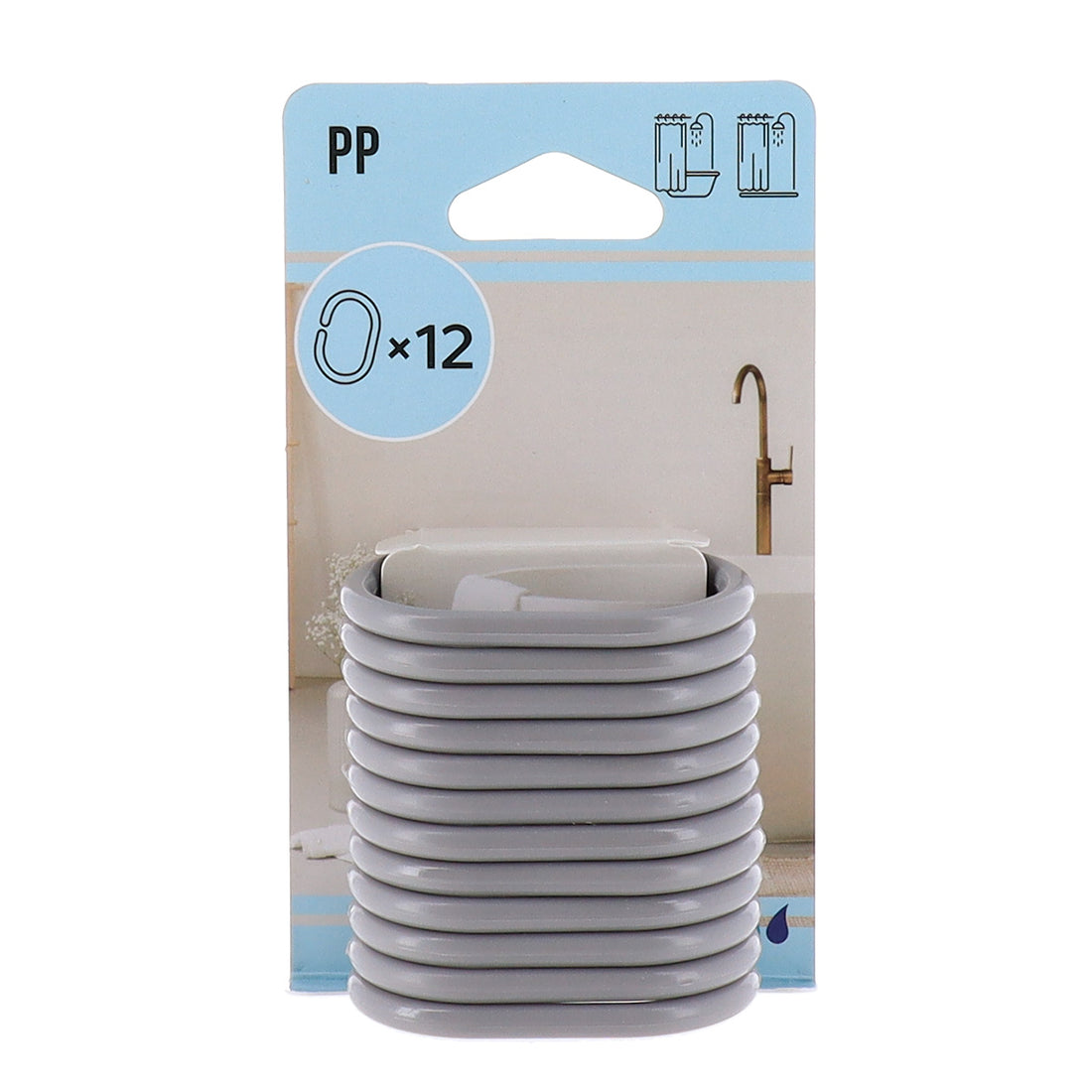 Set 12 inele perdea duș – model Pearl Grey