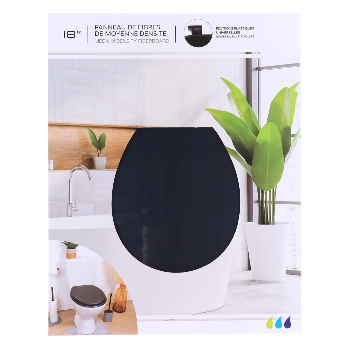 Capac WC MDF 18" cu balamale din plastic – Negru mat