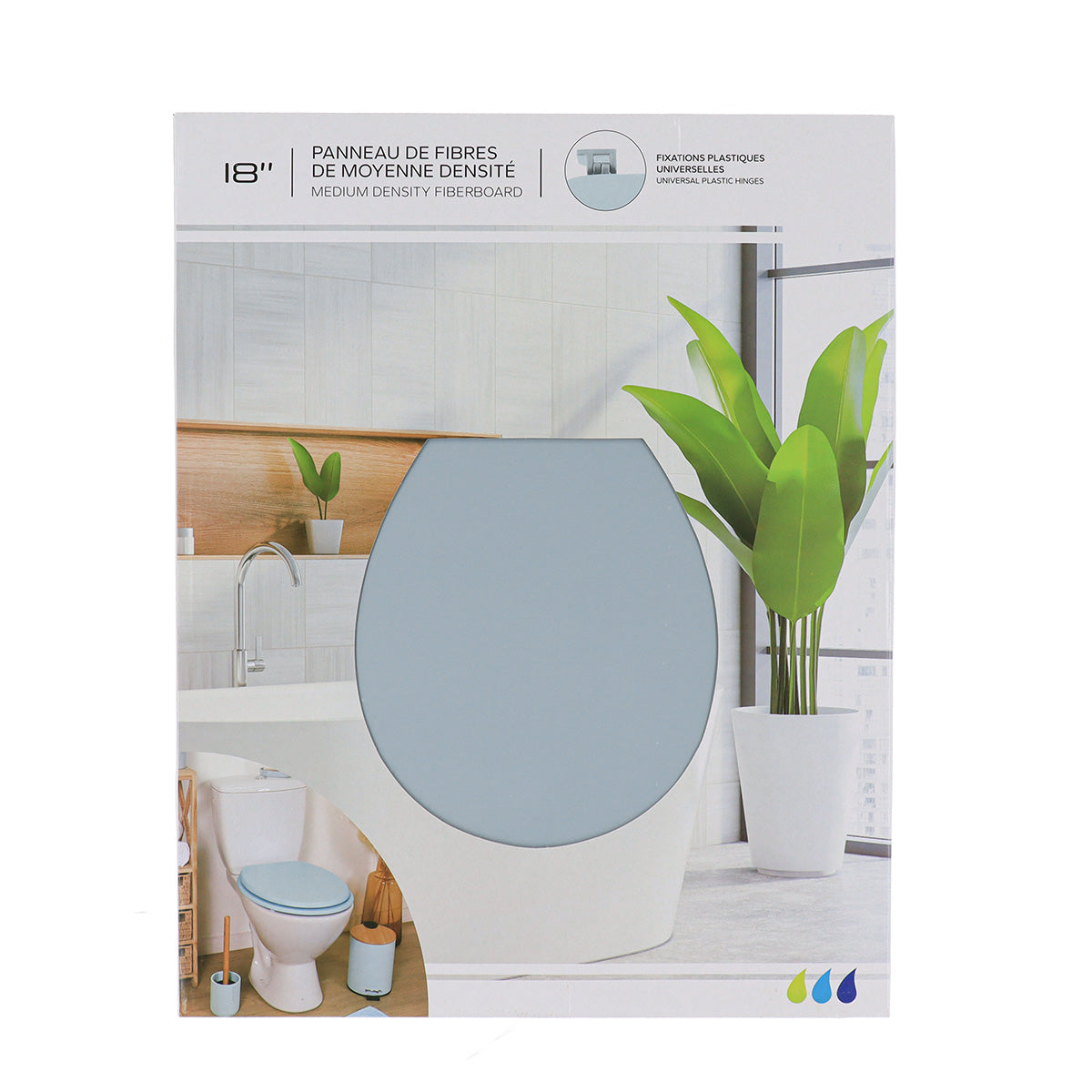 Capac WC MDF 18" cu balamale din plastic – Albastru deschis