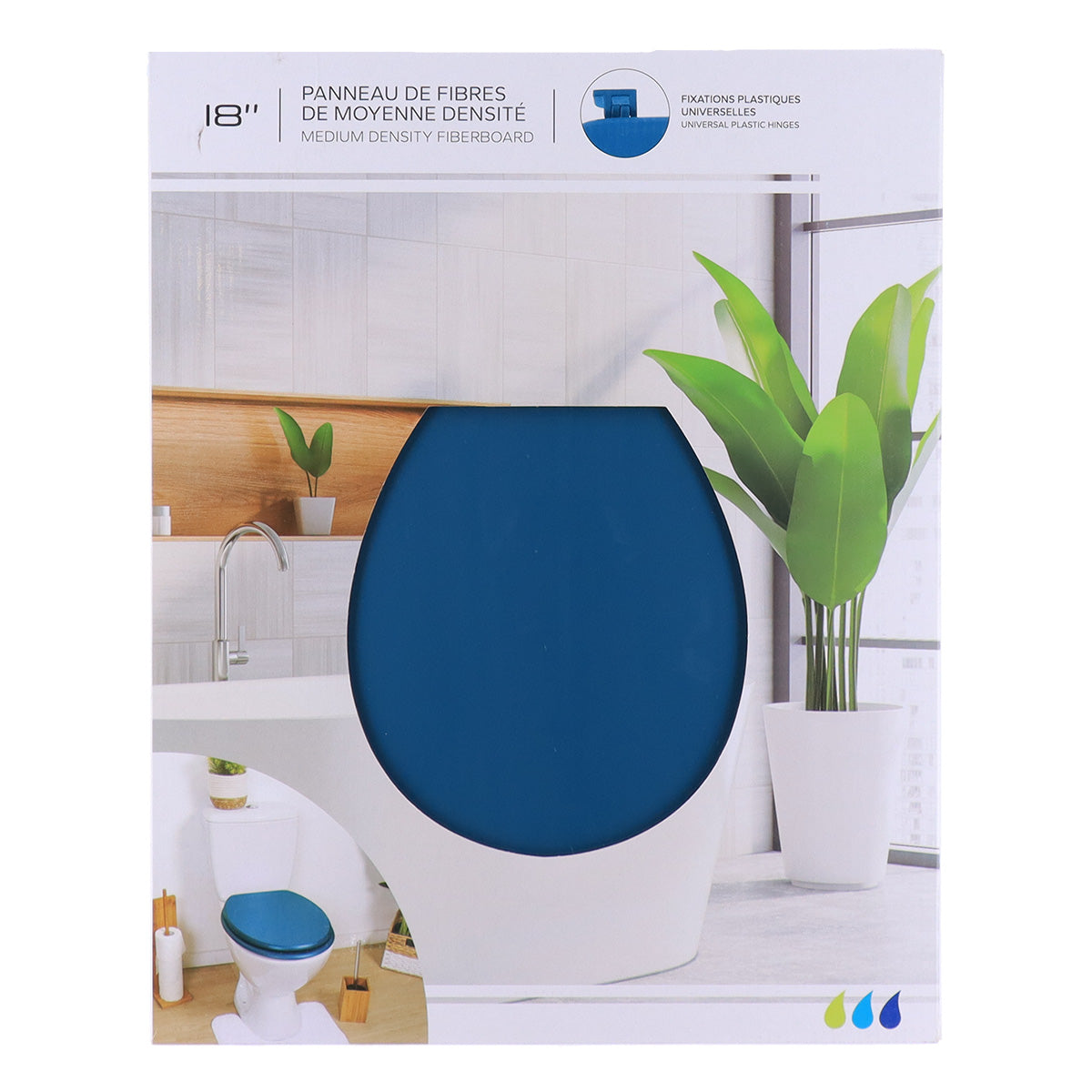 Capac WC MDF 18" cu balamale din plastic – Albastru tahitian