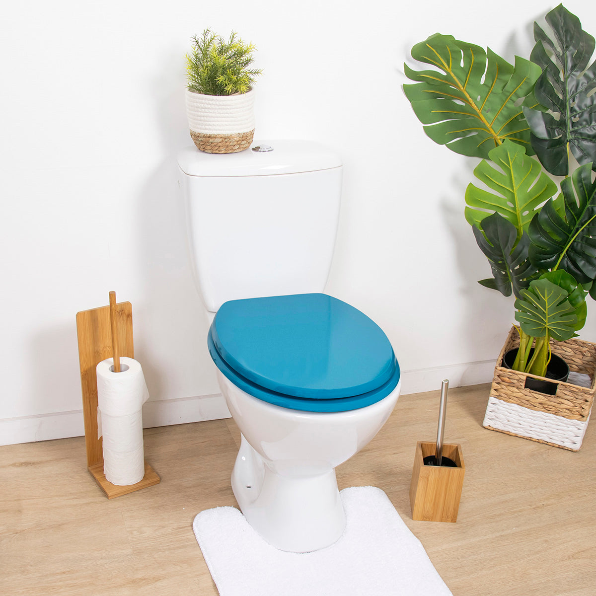 Capac WC MDF 18" cu balamale din plastic – Albastru păun