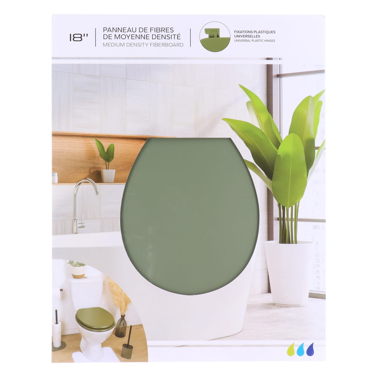 Capac WC MDF 18" cu balamale din plastic – Kaki
