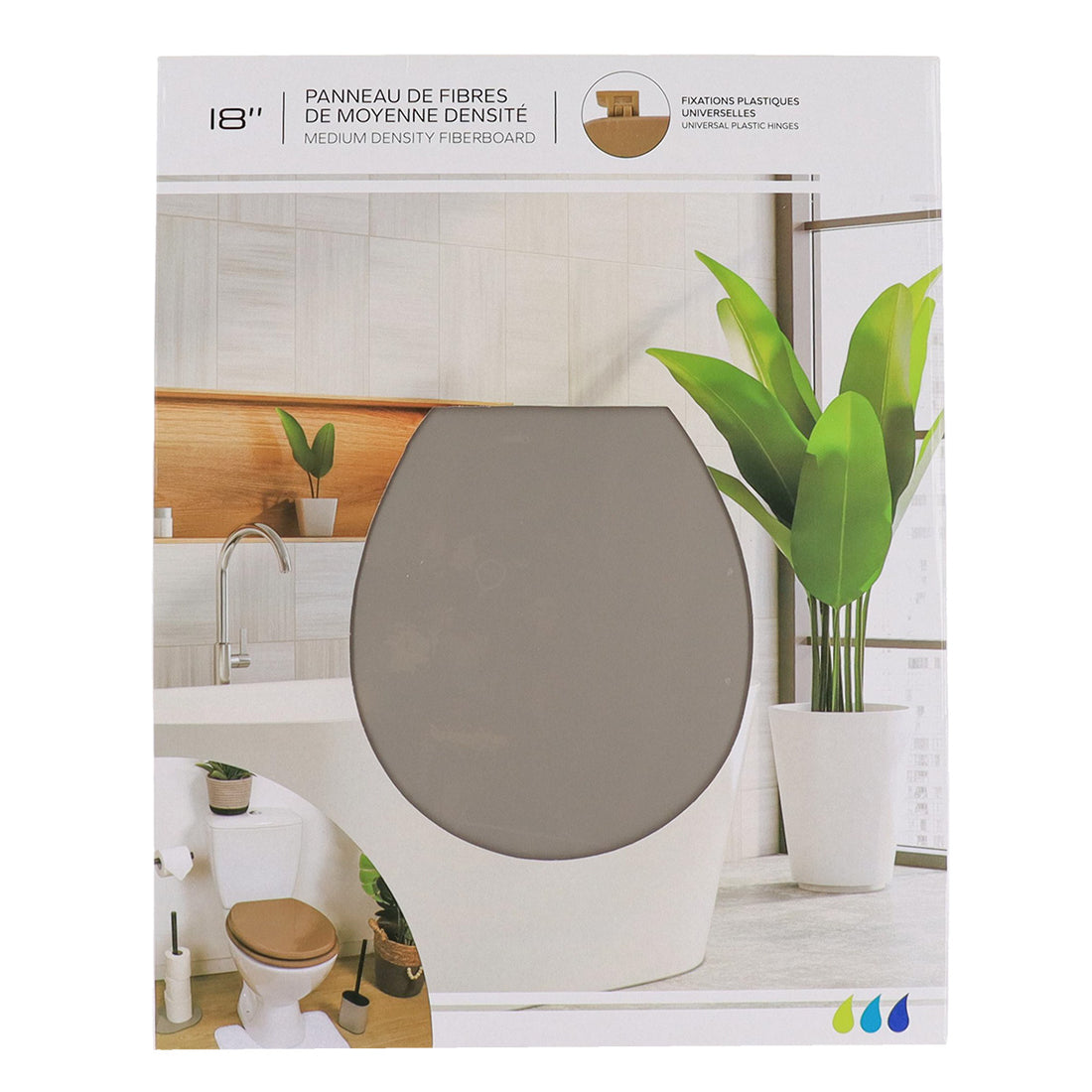 Capac WC MDF 18" cu balamale din plastic – Taupe