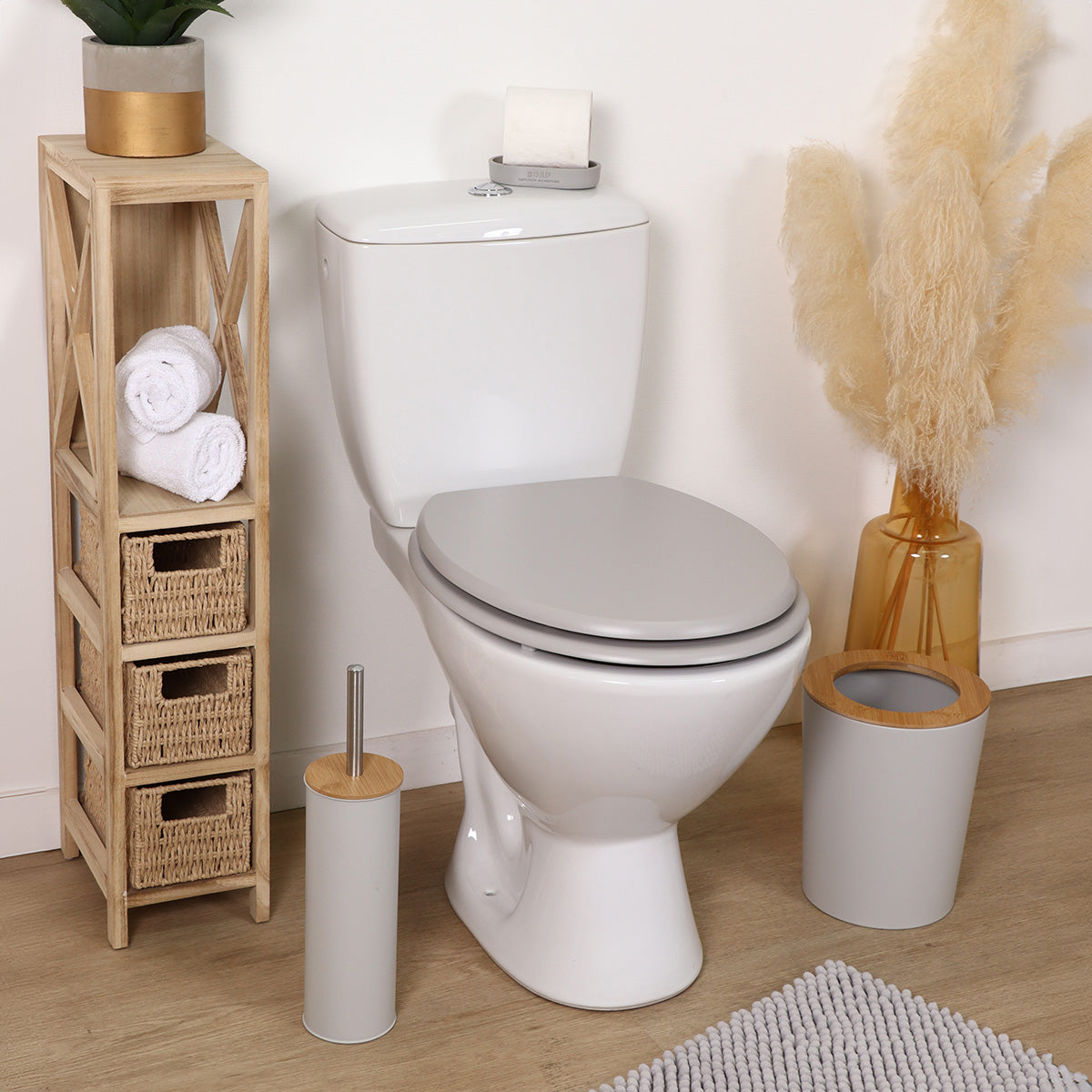 Capac WC MDF 18" cu balamale din plastic – Gri deschis