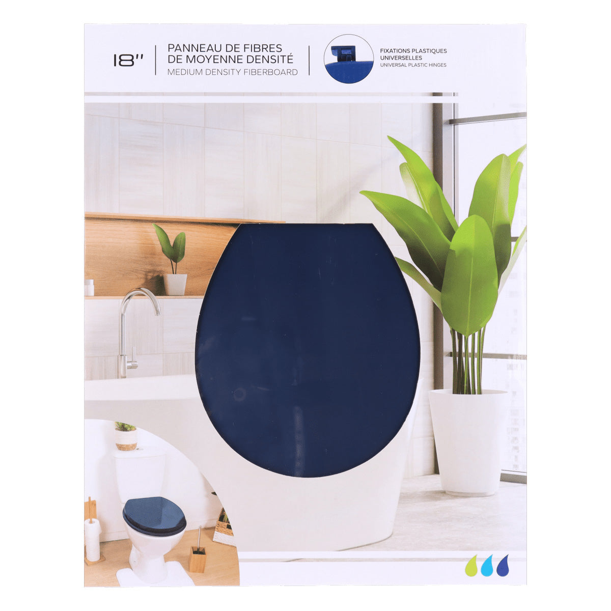 Capac WC MDF 18" cu balamale din plastic – Albastru marin