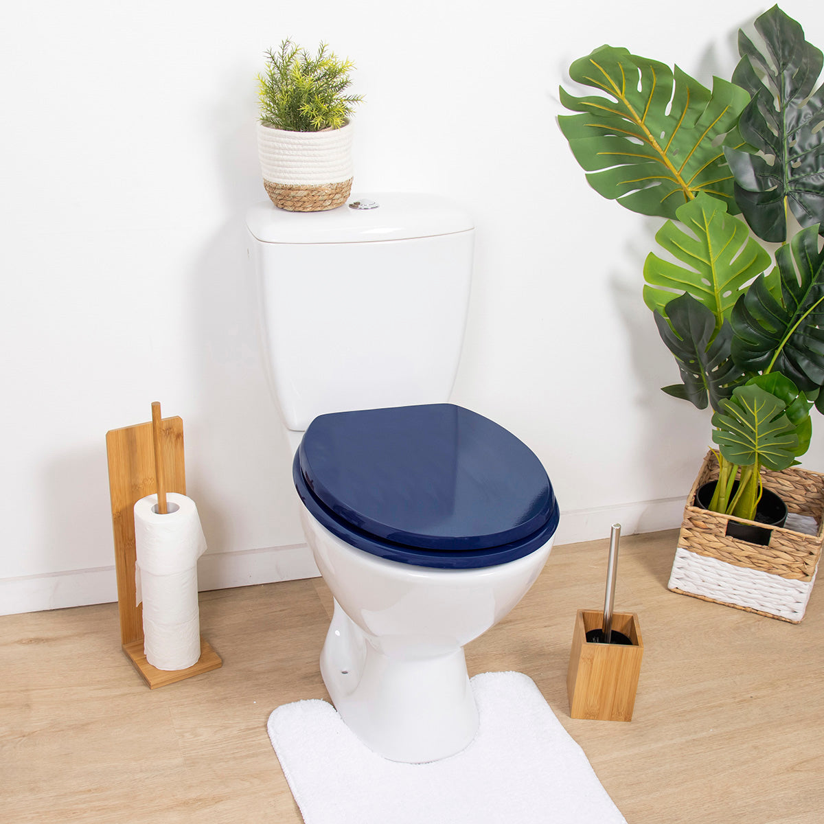 Capac WC MDF 18" cu balamale din plastic – Albastru marin