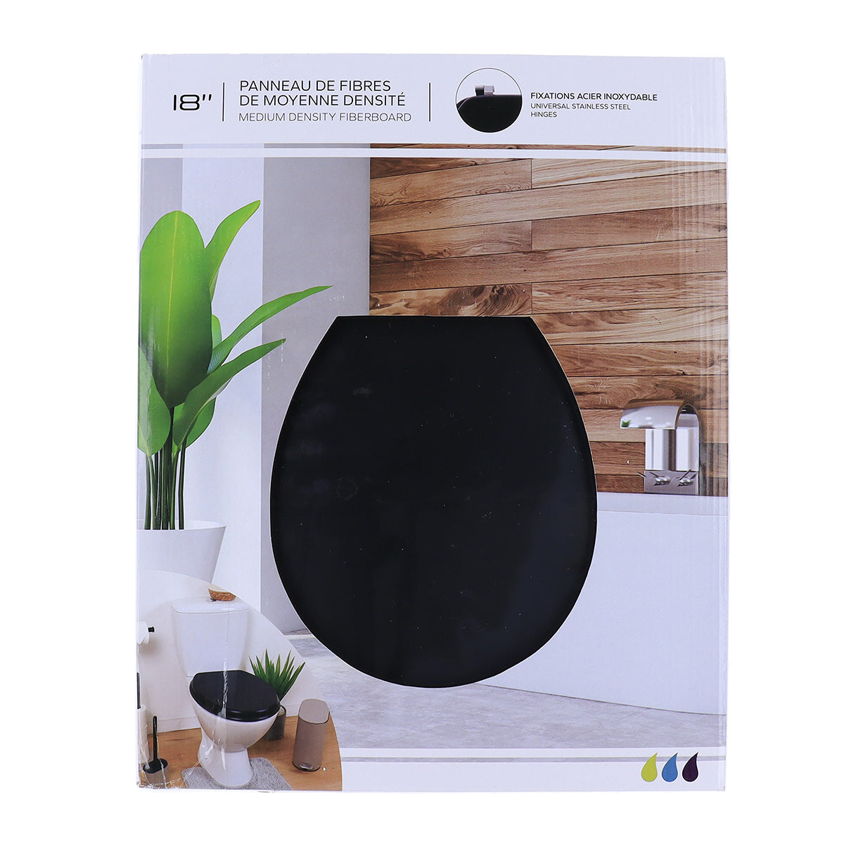 Capac WC din MDF 18” – balamale din oțel inoxidabil – negru mat