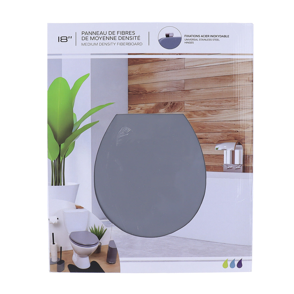 Capac WC din MDF 18” – balamale din oțel inoxidabil – gri