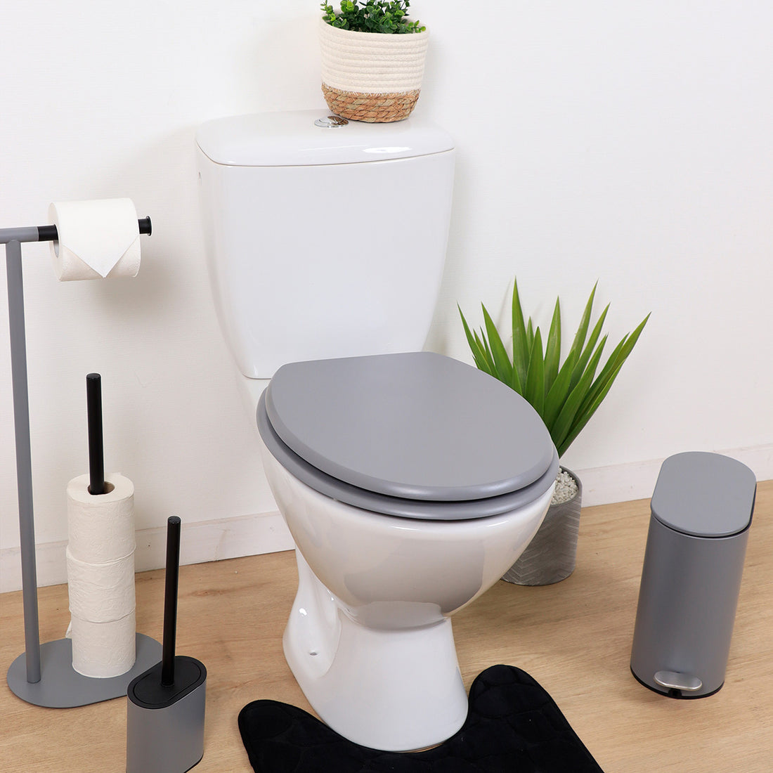 Capac WC din MDF 18” – balamale din oțel inoxidabil – gri