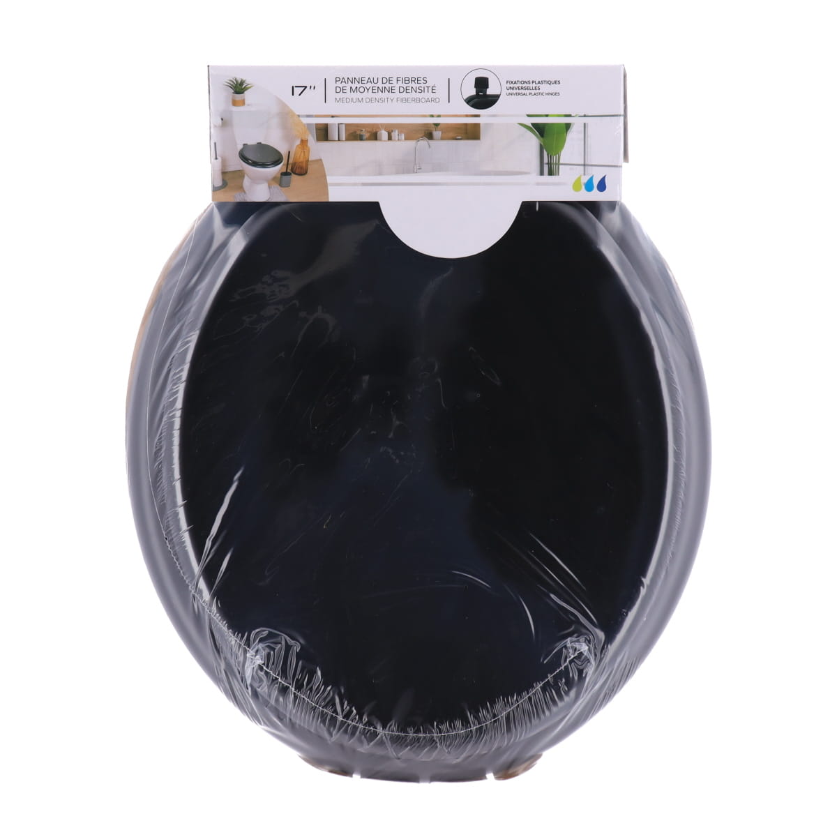 Capac WC din MDF 17” – balamale din plastic – negru mat