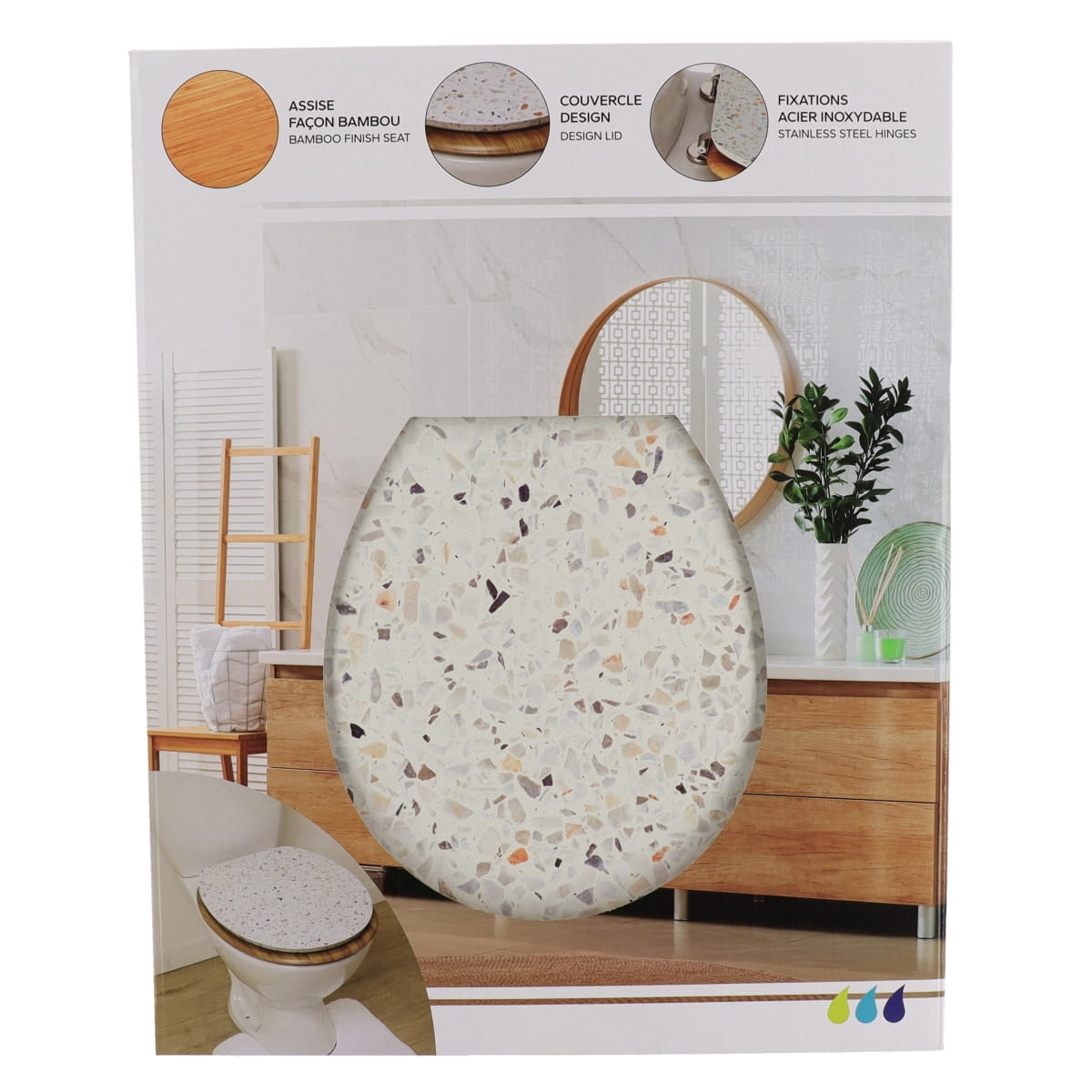 Capac WC din MDF 18” – balamale din oțel inoxidabil – model TERRAZZO