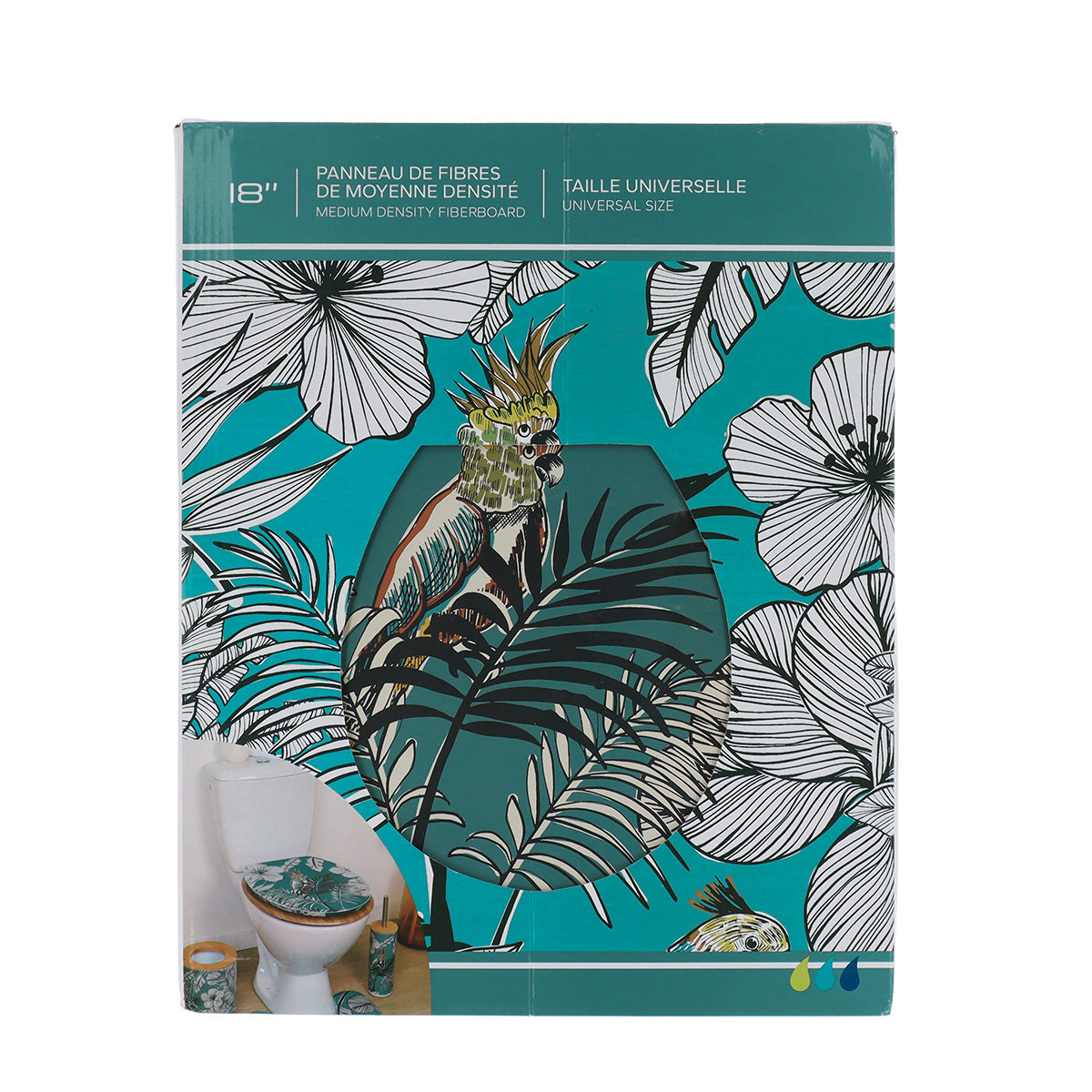 Capac WC din MDF 18” – balamale din oțel inoxidabil – model BLUE JUNGLE FEVER