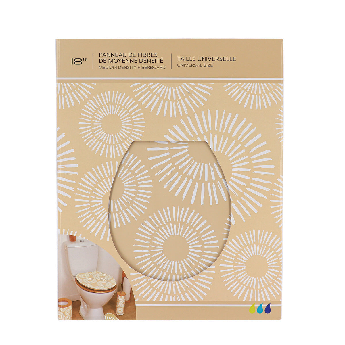 Capac WC din MDF 18” – balamale din oțel inoxidabil – model ETHNIC SPIRALS