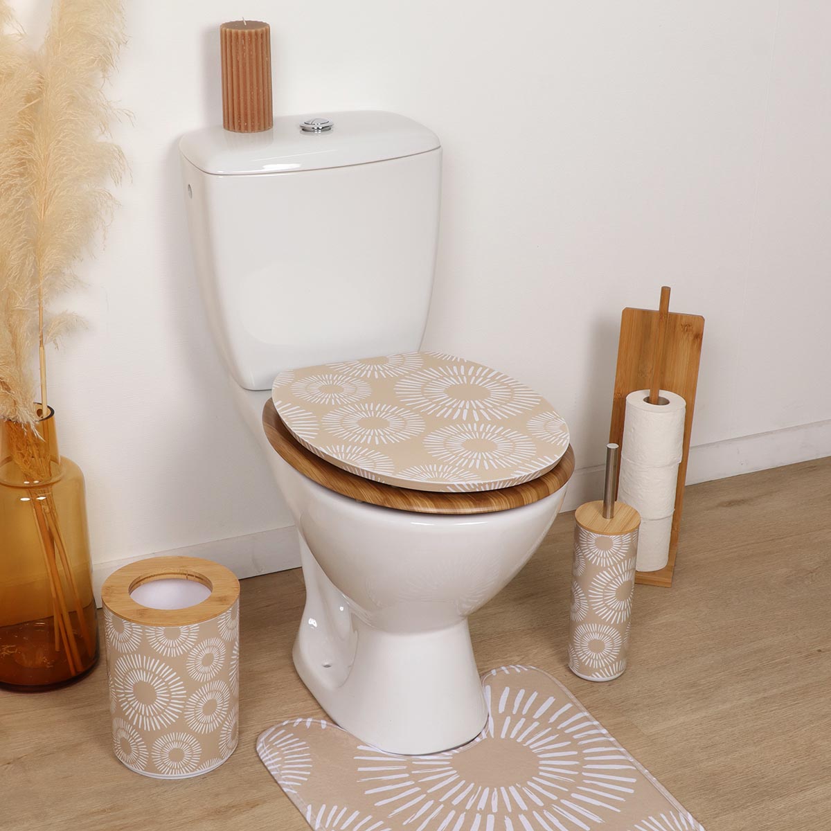 Capac WC din MDF 18” – balamale din oțel inoxidabil – model ETHNIC SPIRALS